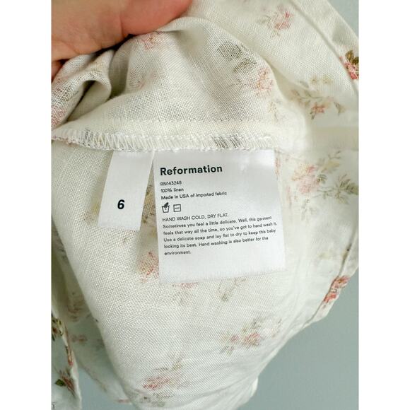 Reformation | Mildred Bowie Linen Dress Floral Off The Shoulder | Sz 6 - Picture 8 of 10